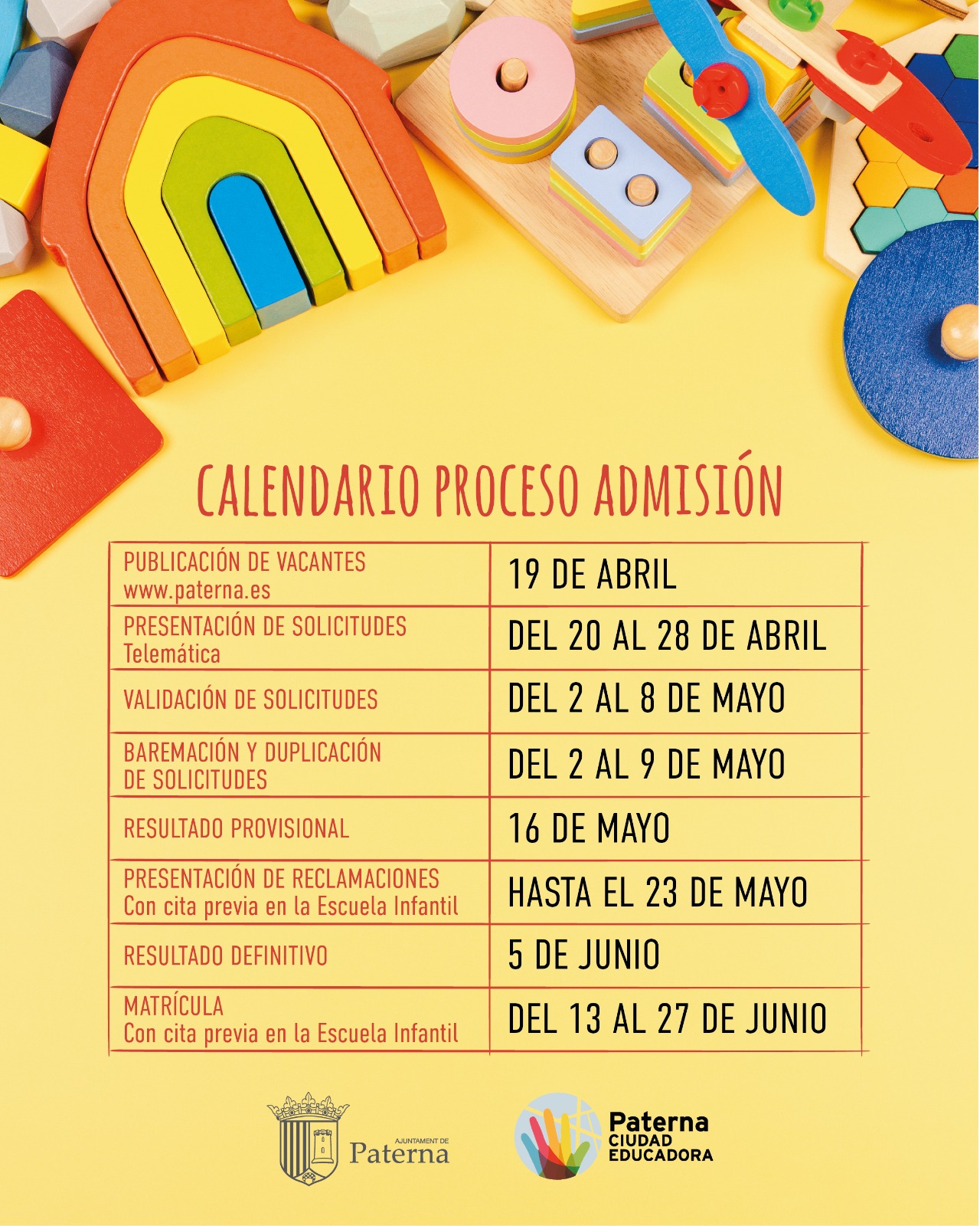 Calendari admissió EIM Paterna