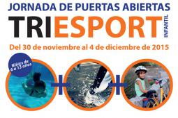 Cartel de la jornada de puertas abiertas de Triesport Infantil para fomentar el deporte entre los más pequeños