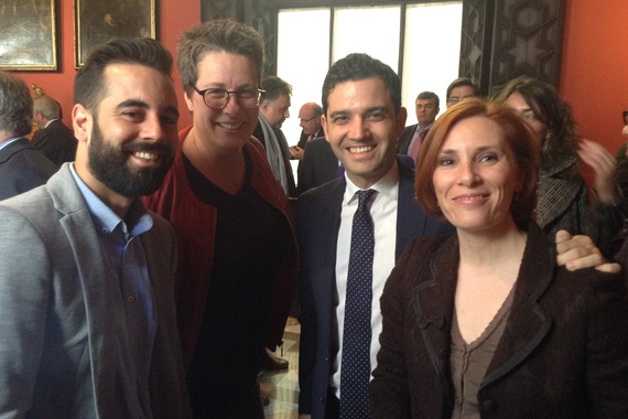 Juan Antonio Sagredo, junto con  la Subsecretaria de la conselleria de Hacienda y Modelo Económico, Eva Martínez, con el portavoz de Economía en Les Corts, José Muñoz, y con la Secretaria Autonómica de Economía Sostenible, Sectores Productivos, Comercio y Trabajo, María José Mira.