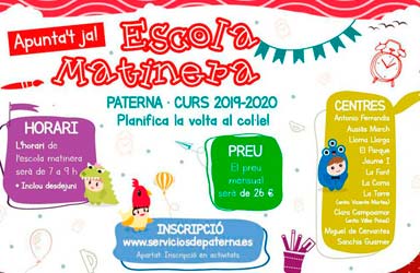 Paterna abre el plazo de inscripción en la Escola Matinera para el próximo curso escolar